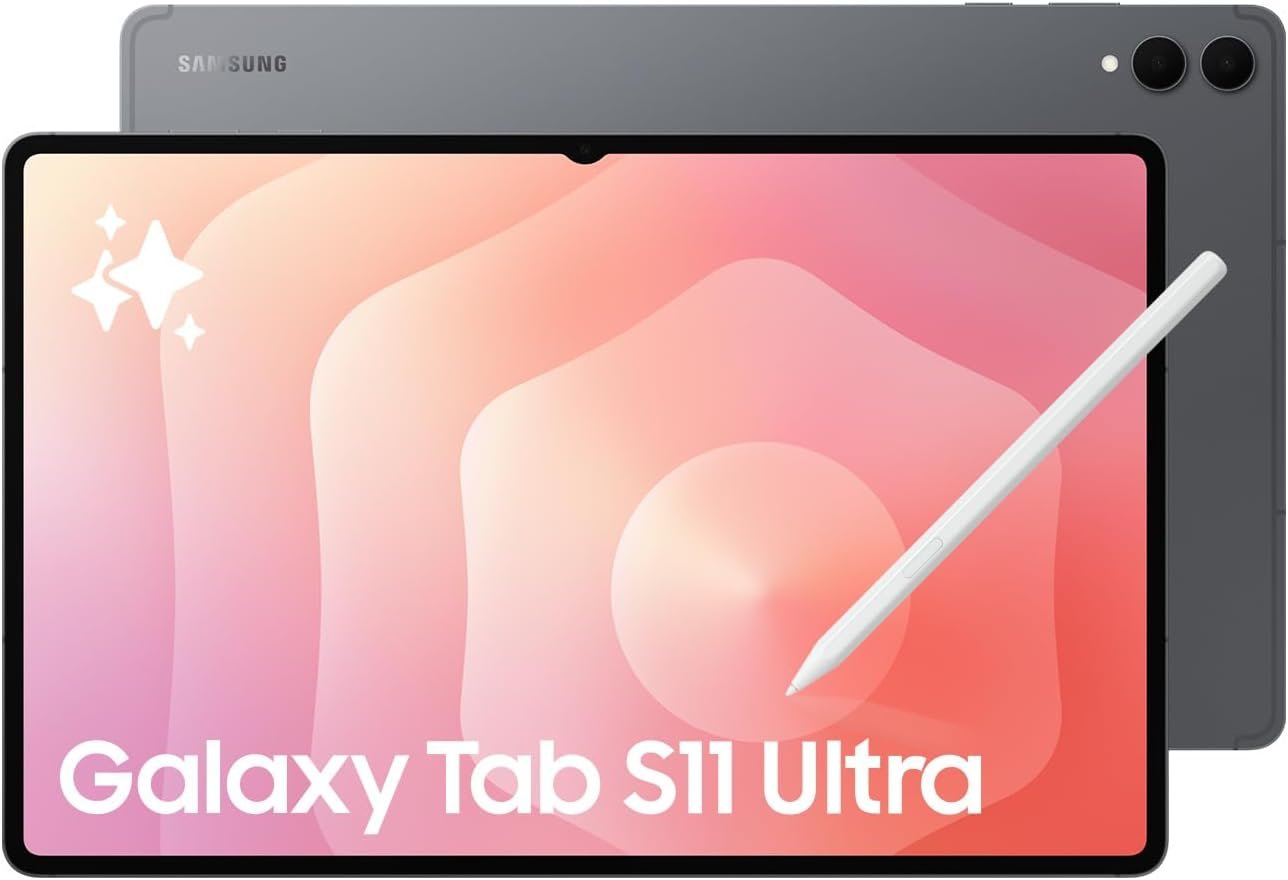 Samsung Galaxy Tab S11 Ultra with S-Pen 2025 (256GB, 12GB RAM, Wi-Fi Only) 14.6″ AMOLED, WiFi 6E Android 16 Tablet, 4K Camera | International Model X930 | 25W Fast Charger Bundle (Moonstone Gray)