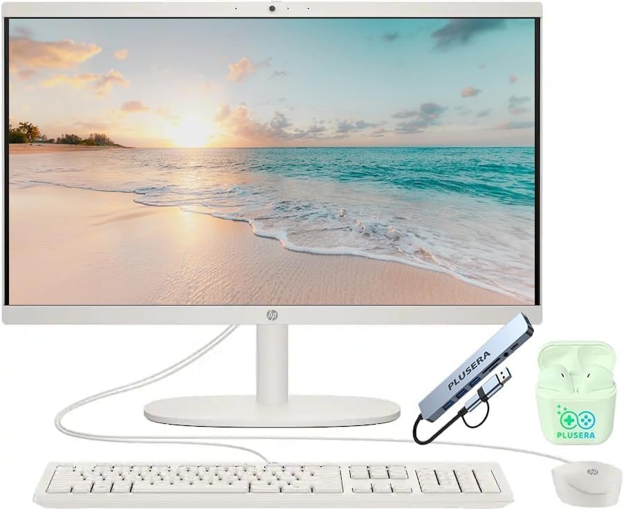 HP 21.5″ FHD All-in-One Desktop Computer, 16GB DDR5 RAM 640GB Storage (128GB SSD + 512GB Docking Station Set), Quad-Cores Intel N100, Windows 11 & 8-in-1 Docking Hub, Keyboard & Mouse Included, White