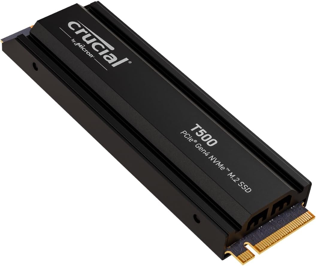 Crucial T500 4TB PCIe Gen4 NVMe Gaming PS5 SSD with Heatsink, Up to 7,000MB/s, TLC NAND, PlayStation 5 Compatible, Laptop, & Desktop (PC), Solid State Drive, Includes 1Mo Adobe CC – CT4000T500SSD5