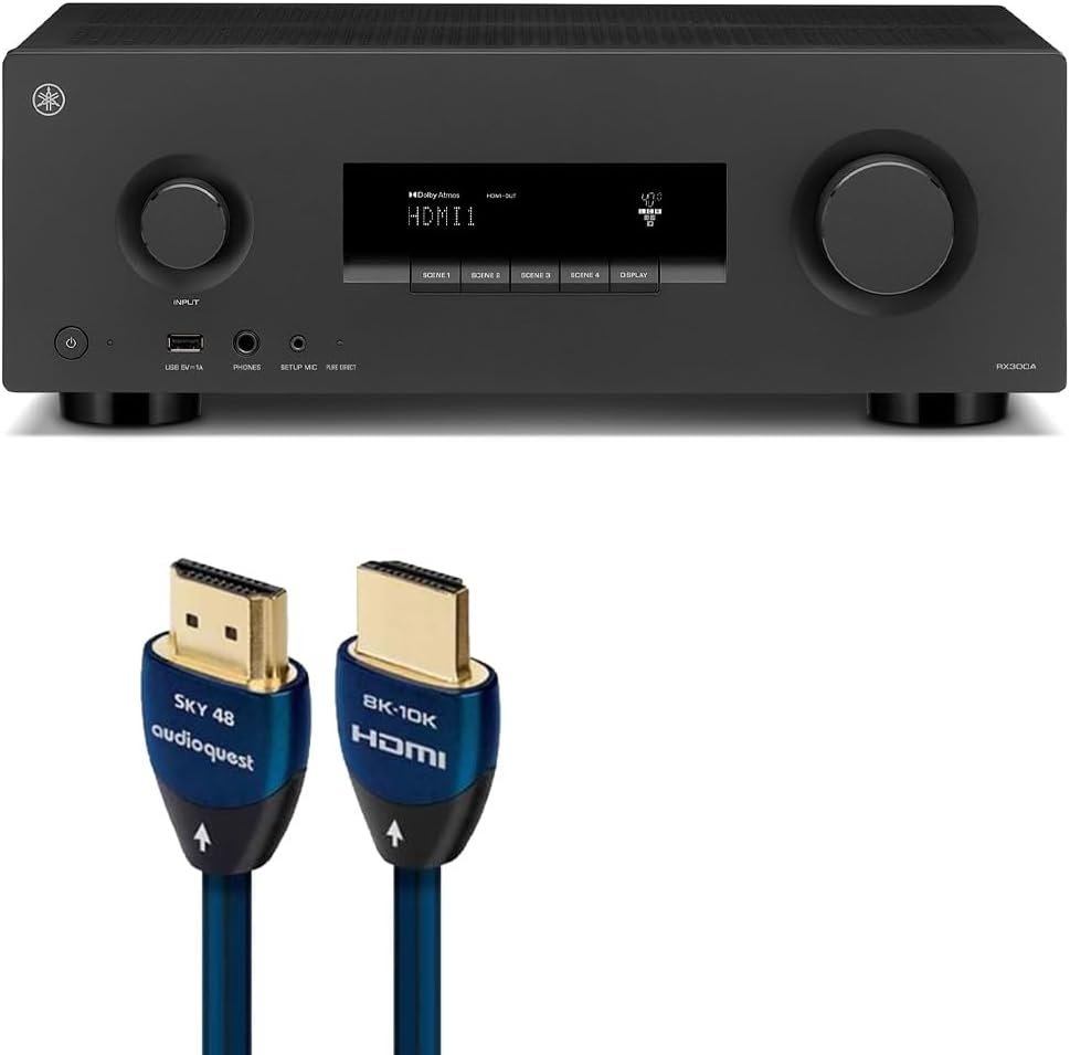 Yamaha RX300A 5.2-Cha 8K AV Receiver Bundle w/AudioQuest Sky 3m HDMI