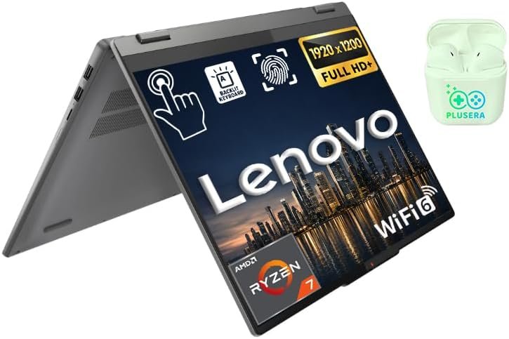 Lenovo IdeaPad 2-in-1 Business Laptop, 16″ FHD+ Touch Display, AMD Ryzen 7 8845HS (>i7-1355U), 16GB DDR5 RAM 1TB SSD, Win 11 Pro, FP Reader, Backlit KB, Numeric Keypad, PLUSERA Earphones, Luna Grey