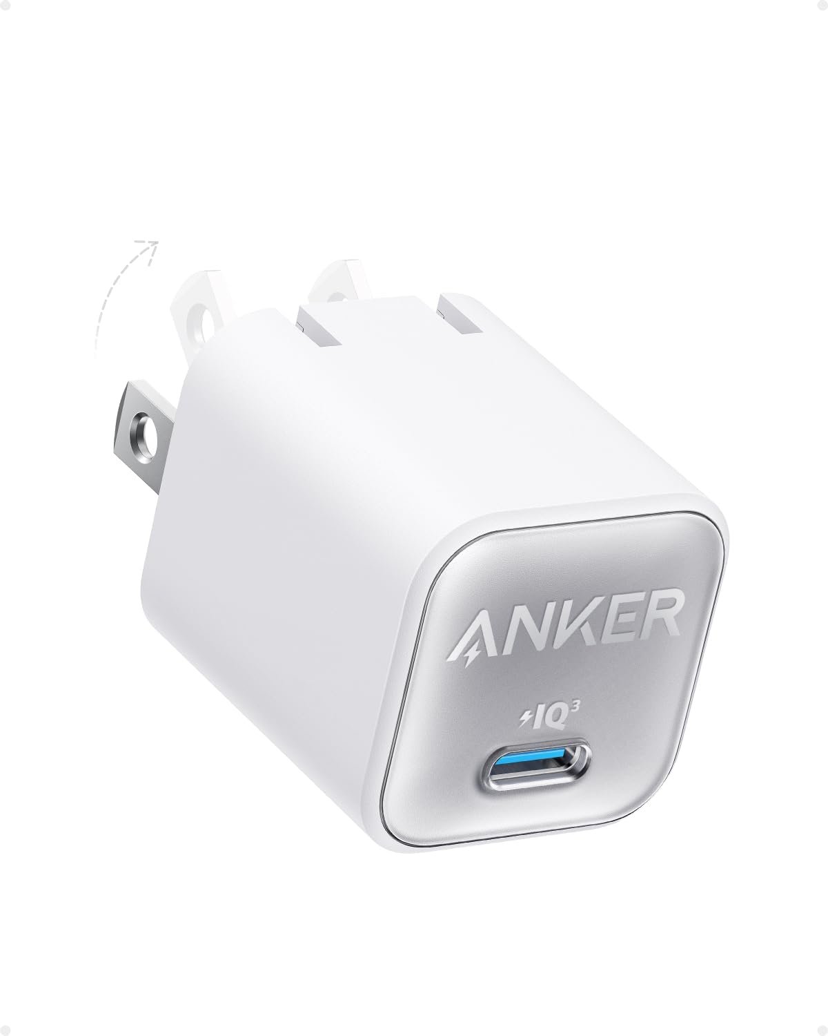 Anker Nano Phone Charger, 30W Portble and Foldable USB C GaN Charger (White)