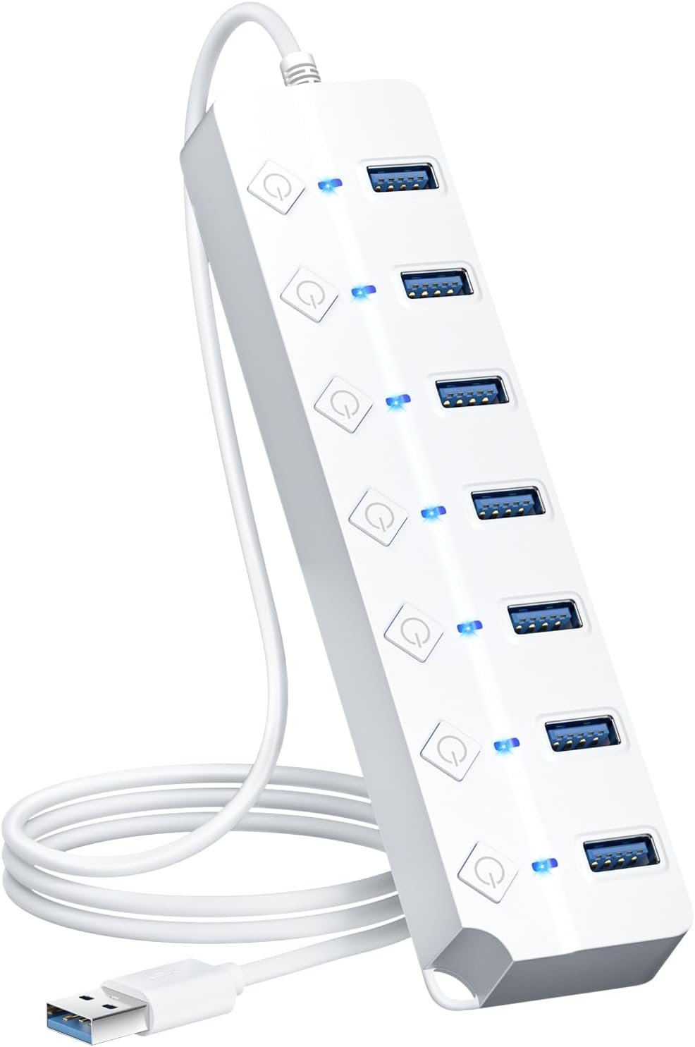 USB Hub 7 Port, USB Splitter with Individual On/Off Switches and Lights