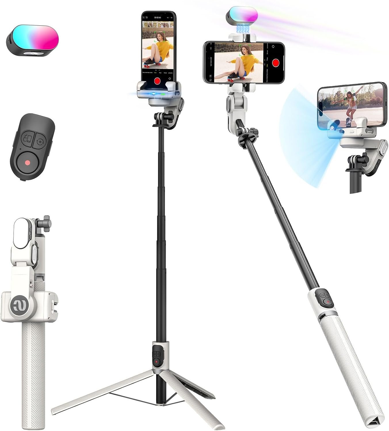AOCHUAN M2PRO White Smartphone Gimbal Stabilizer, 4-in-1 Phone Stabilizer