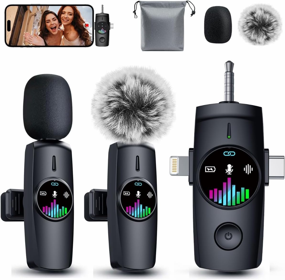 3-in-1 Wireless Microphone:20H Battery, 80ft