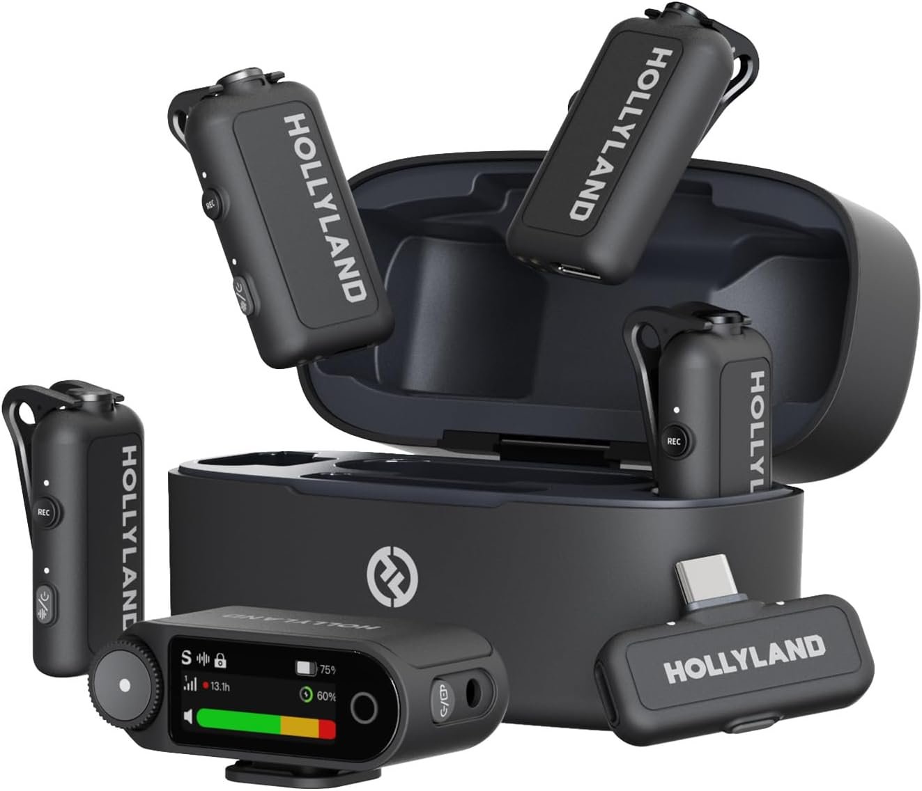 Hollyland Lark MAX 2 Combo-4 Person Version, Wireless Lavalier Microphone, Tailored for Multi-Person Shooting Scenarios, Microphone for Camera/iPhone/Android (4TX + 2RX+ Charging Case)
