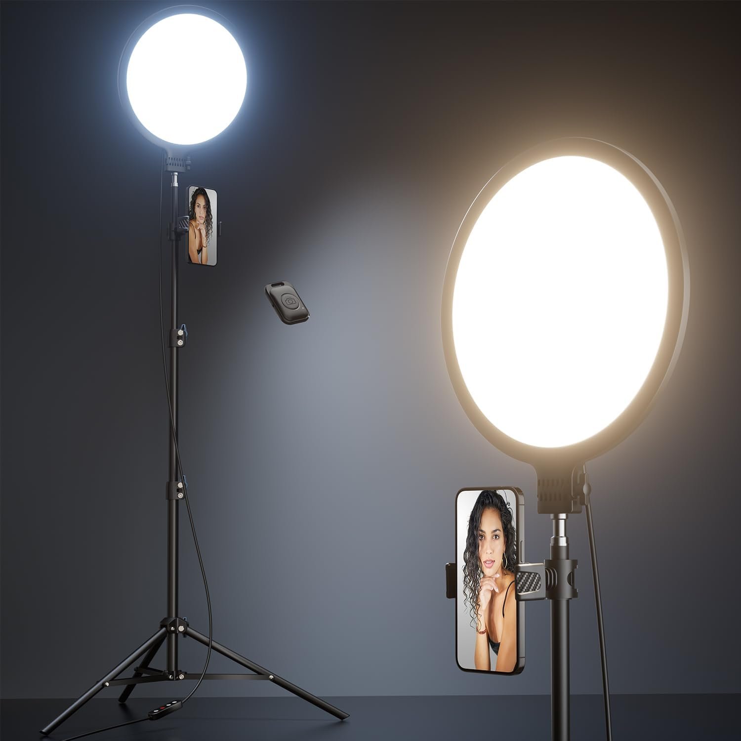 Weilisi 10.2″ Ring Light with 69″ Tripod Stand and Phone Holder Kit, Full-Screen Zoom Light for Video Recording, Makeup, Live Stream, Dimmable LED Selfie Ring Light Tripod for iPhone with Remote