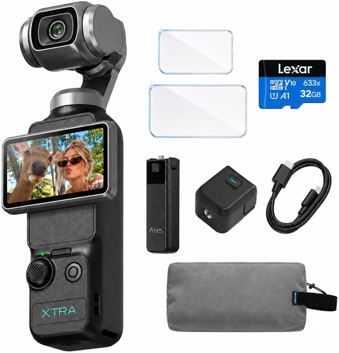 Xtra Muse 4K Action Camera Bundle with 32GB SanDisk Extreme microSD Card, Aries 4000mAh External Battery Charger, Screen Protector & Carrying Case