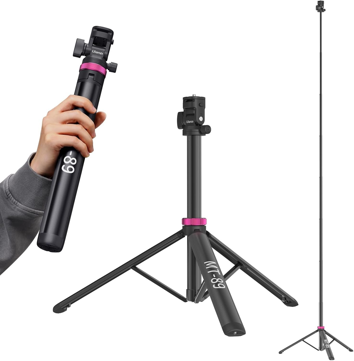 ULANZI MT-89 Extendable Tripod Aluminum, 82″ Portable Adjustable Light Stand with 1/4″ Screw Quick Release, Camera Phone Tripod for Camera Video Light Smartphone, Lightweight for Travel,Up Load 2.2LBS