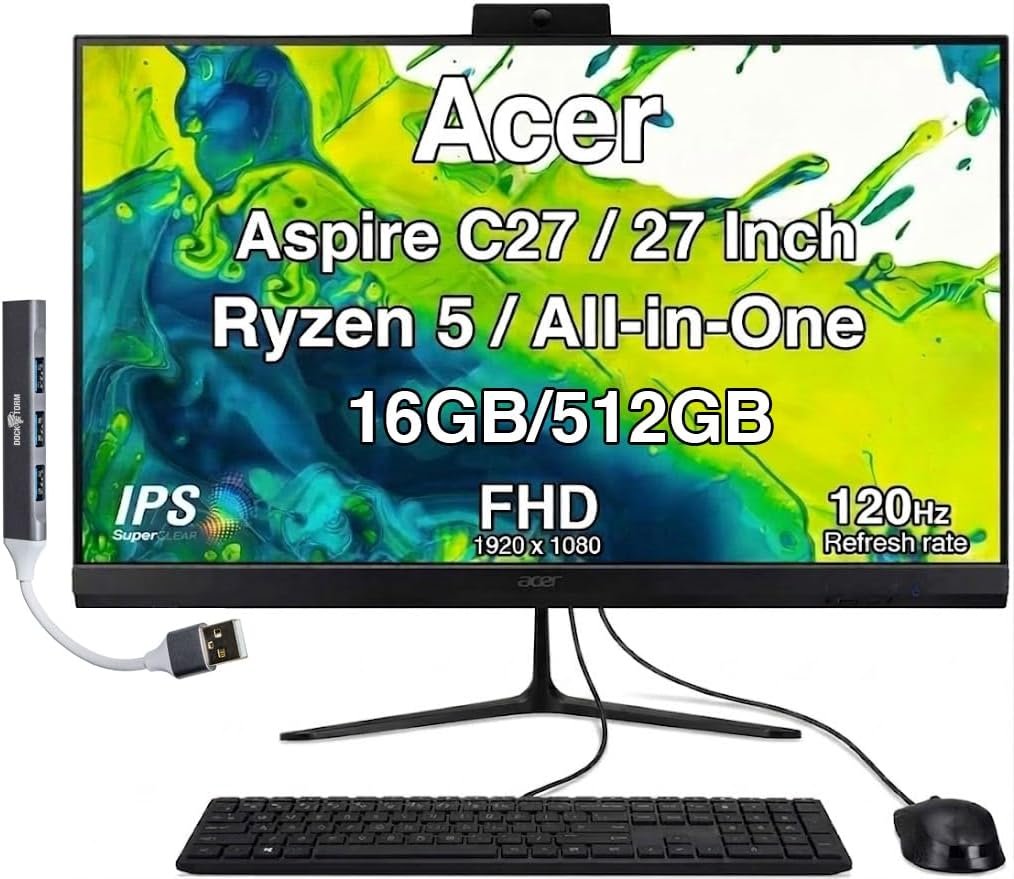 Acer Aspire C27 All-in-One, 27″ IPS FHD, Ryzen 5 7430U, 16GB / 512GB
