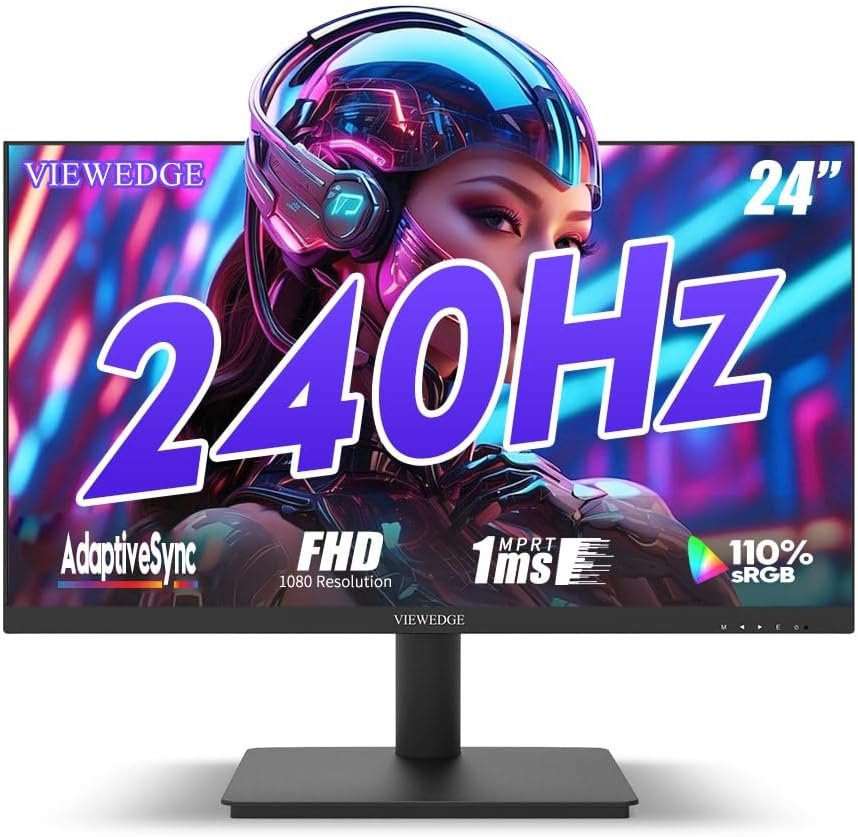 Viewedge 24-inch Gaming Monitor FHD (1920 x 1080) 240Hz, VA Panel, Adaptive-Sync, 1ms Response Time, 75x75mm Wall Mount, HDMI & DisplayPort