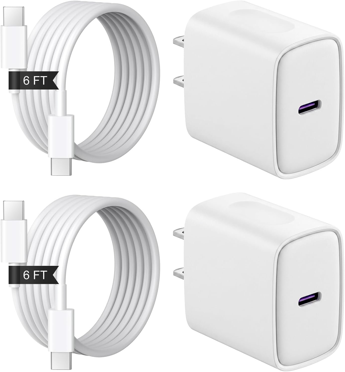 iPhone Duo 18 17 16 15 Charger 2+2Pack USB C Charger Block with 6FT Cable
