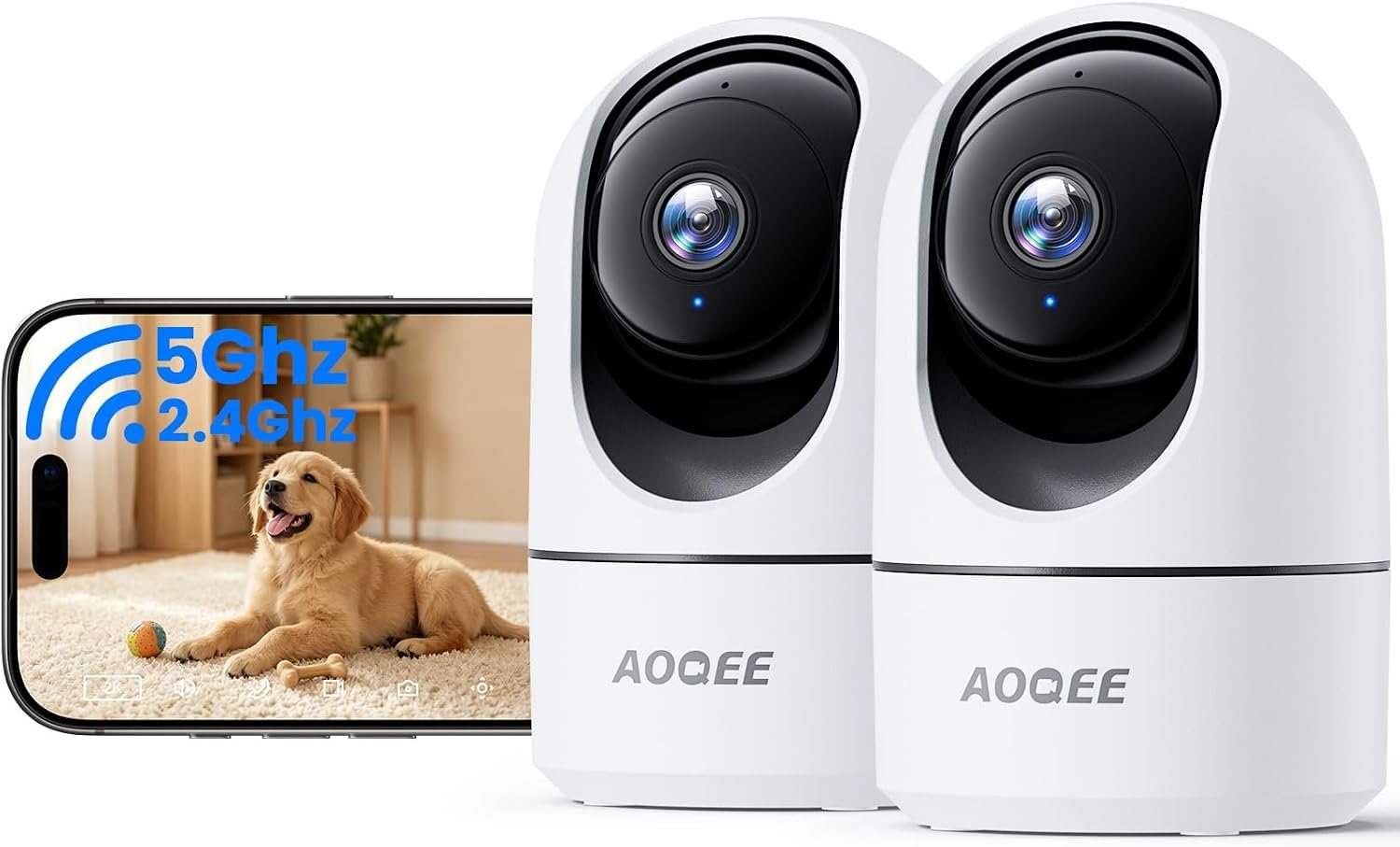 AOQEE 5G Cameras for Home Security Indoor, Pet Monitor w/Phone APP G5 2Pcs