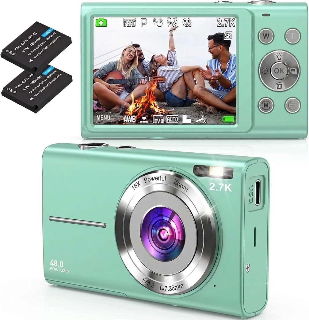 Digital Camera for Photography,Point and Shoot Digital Camera for Beginners Teens with Anti-Shake, Flashlight, 2 Batteries