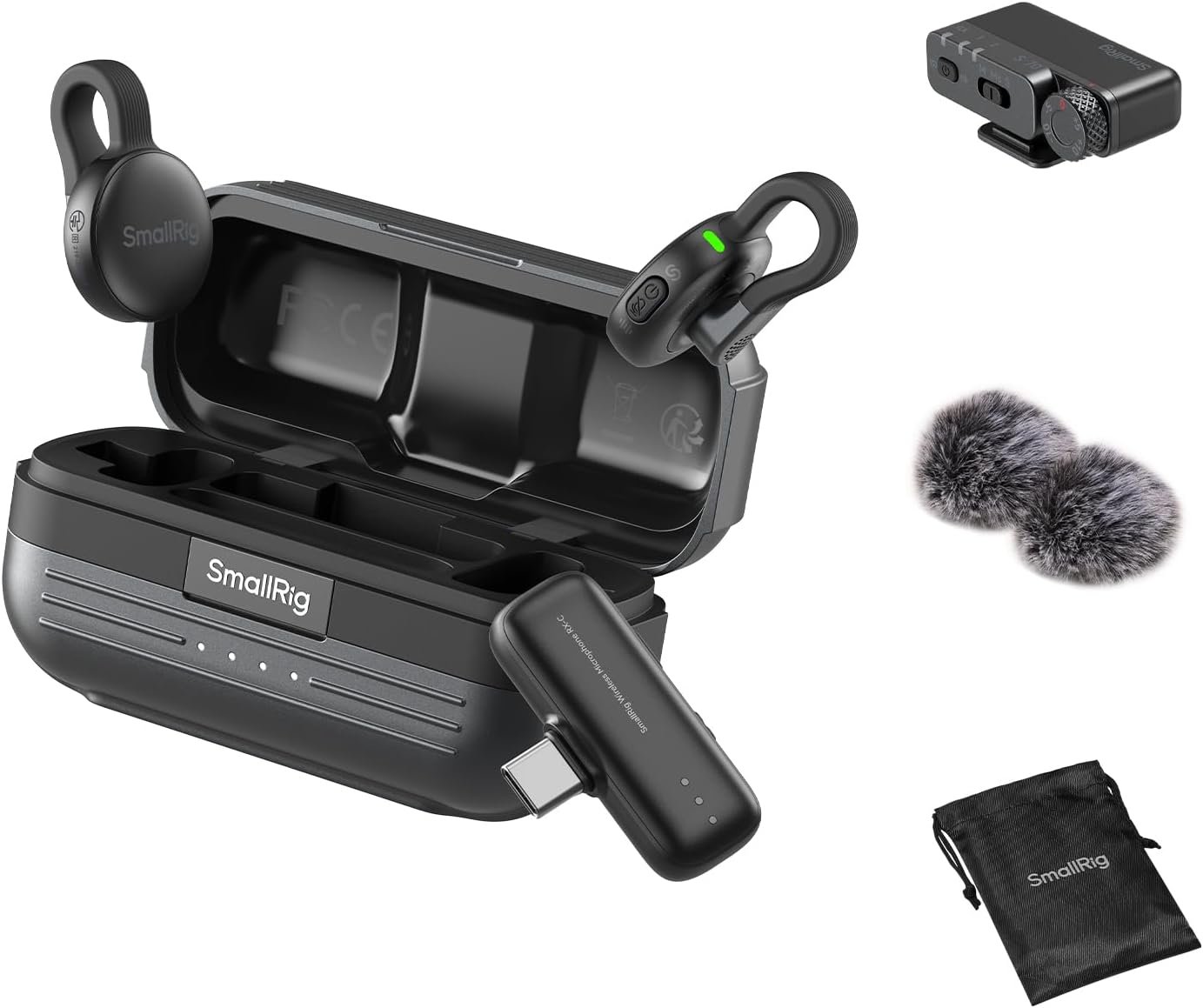 SmallRig S70 Wireless Mic (2 TX + 2 RX + Charging Case) – Black