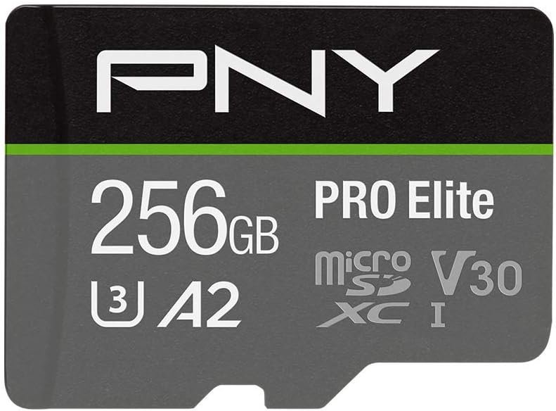 PNY 256GB PRO Elite C10 U3 V30 A2 microSDXC Flash Memory Card, 4K UHD