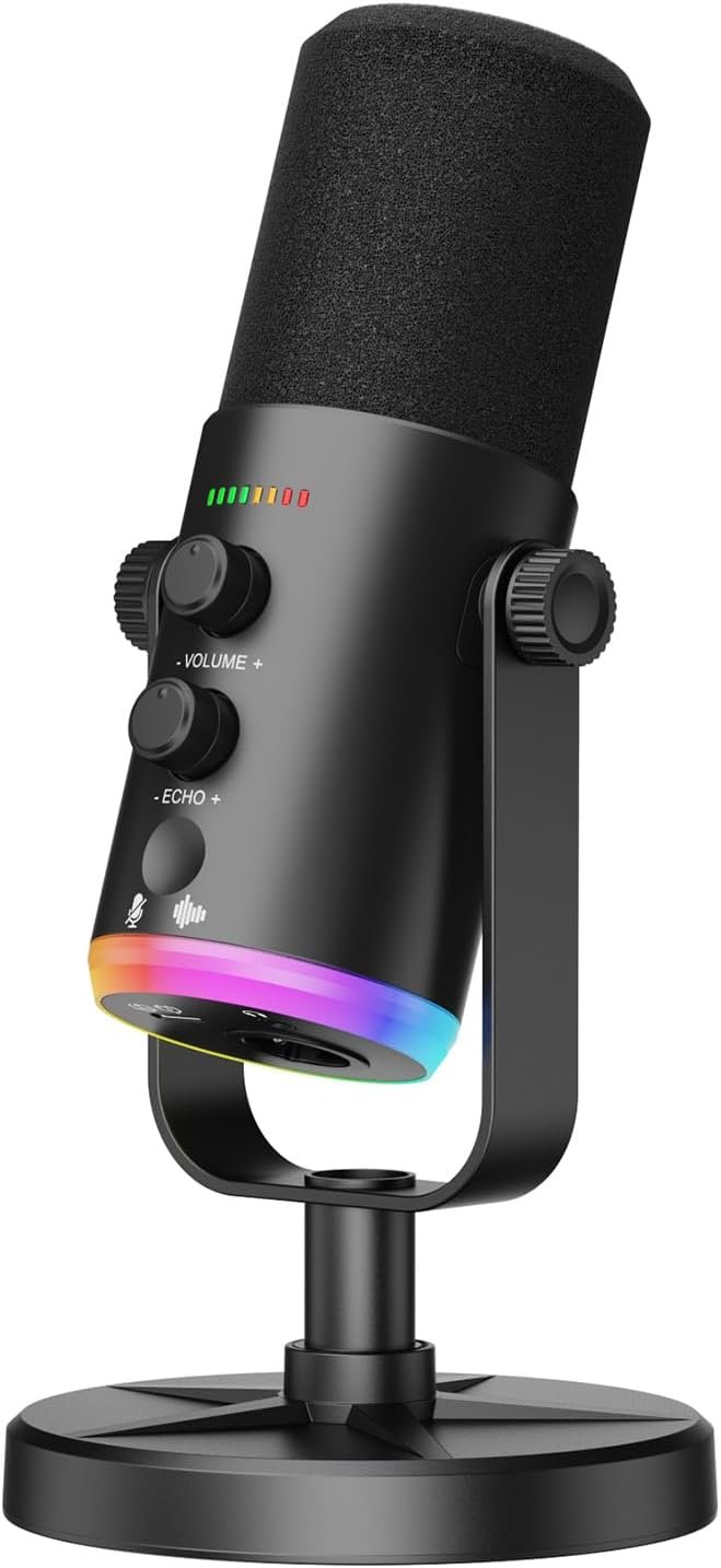 Dynamic Microphone, USB-C/XLR Podcast Recording PC Microphone for Podcast Recording Streaming Gaming with RGB Light, Mute Button, Desktop Stand, Headphones Jack, Vocal Mic for Singing Tiktok YouTube