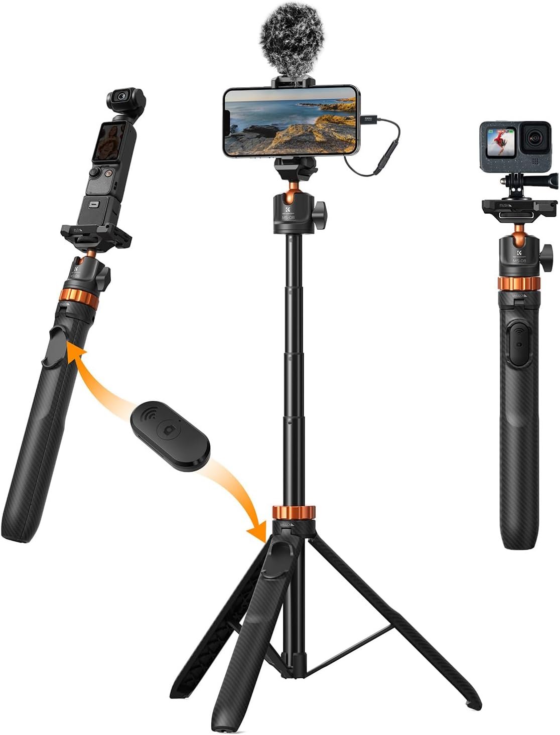 K&F CONCEPT 62” Phone Selfie Stick Tripod