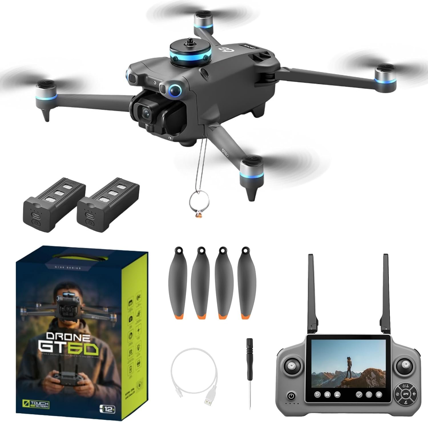 FPV Drone with HD Camera for Adults Beginners, GPS Drone with Screen on Controller, Obstacle Avoidance, Auto Return, Fishing Drones with One-Key Payload Drop Delivery Function, Foldable RC Quadcopter for Outdoor Shooting Camping Fishing Gift Delivery Quadcopter with 2 Batteries