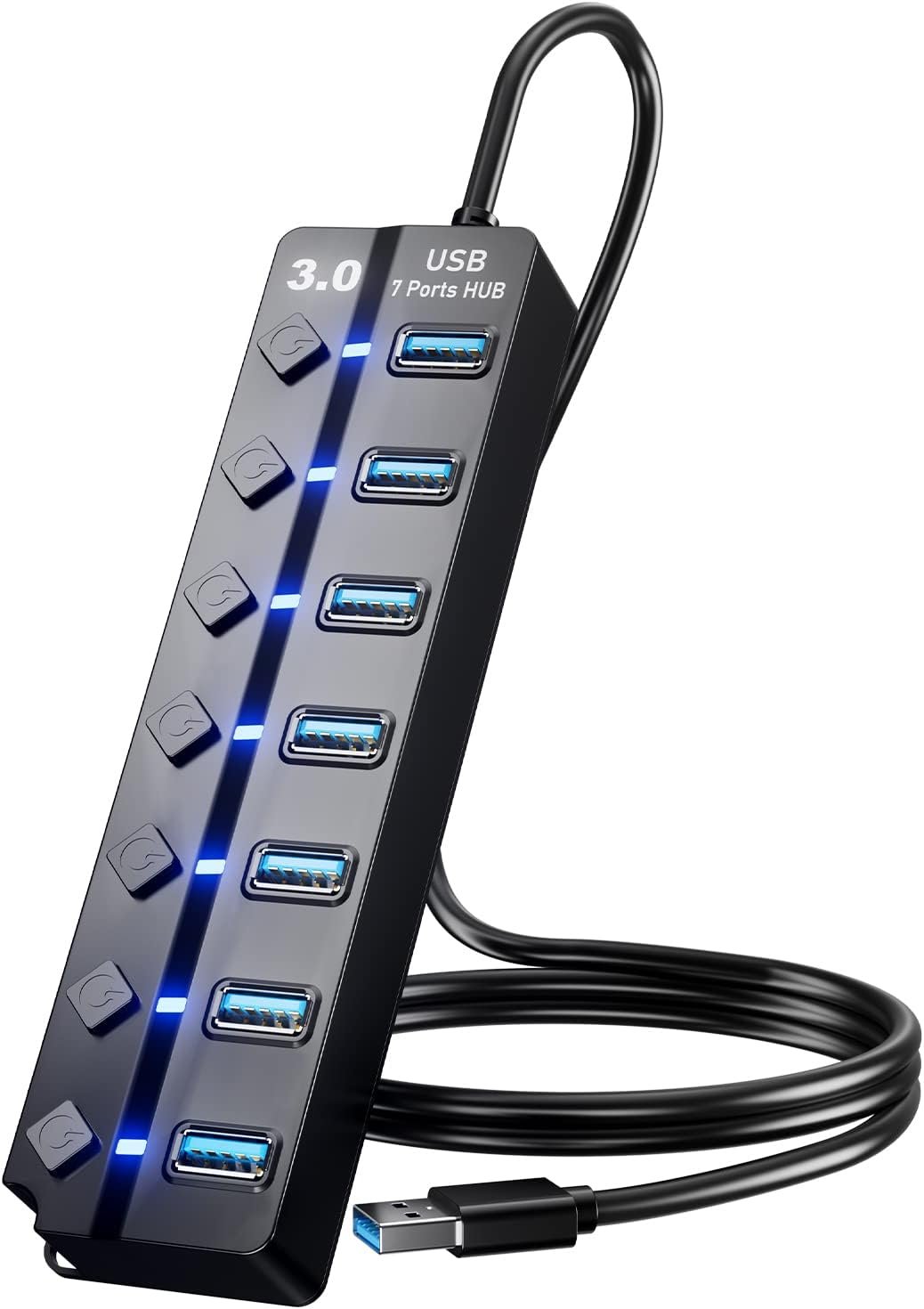 PANPEO 7-Port USB 3.0 Hub On/Off Switches 4ft for Laptop PC
