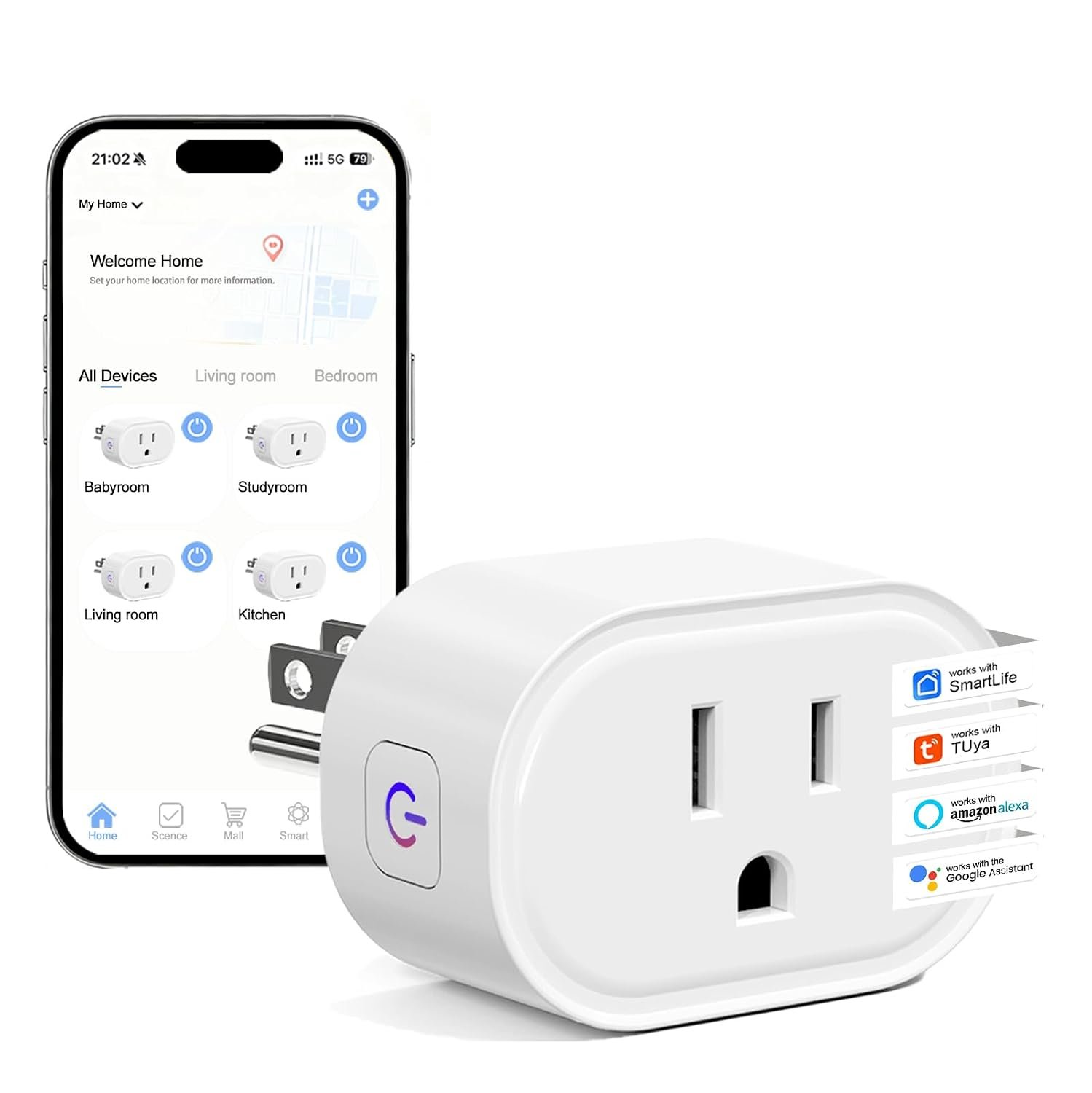 Smart Plug, 10A WiFi Smart Plugs Compatible with Alexa & Google Home