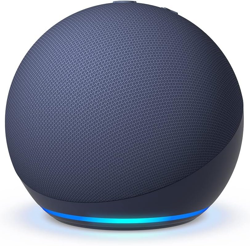 Echo Dot Bundle: Includes Echo Dot (5th Gen) Deep Sea Blue and Battery Base, White