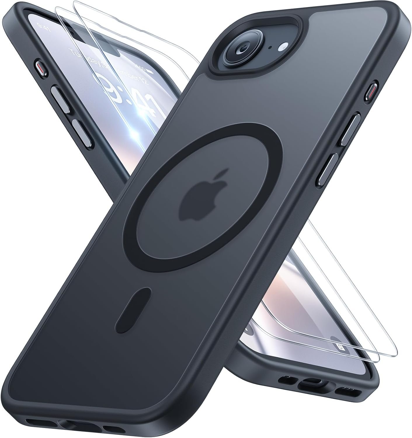 miracase for iPhone 16e case & iPhone 17e Case for MagSafe [with 2×9H+ Screen Protectors] TOP Military-Grade Protection Shockproof with Velvet Touch for iPhone 16e/17e Phone Case 6.1″, Matte Black
