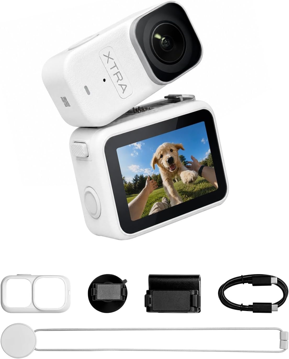 Xtra Atto Wearable 4K Action Camera (128GB), 54 g, Light and Compact, 1/1.3″ Sensor, 4K/60fps Video, 220‑Min Max Recording, 5-Min Pre-Recording, Built-in Stabilization, 600MB/s Fast Transfer