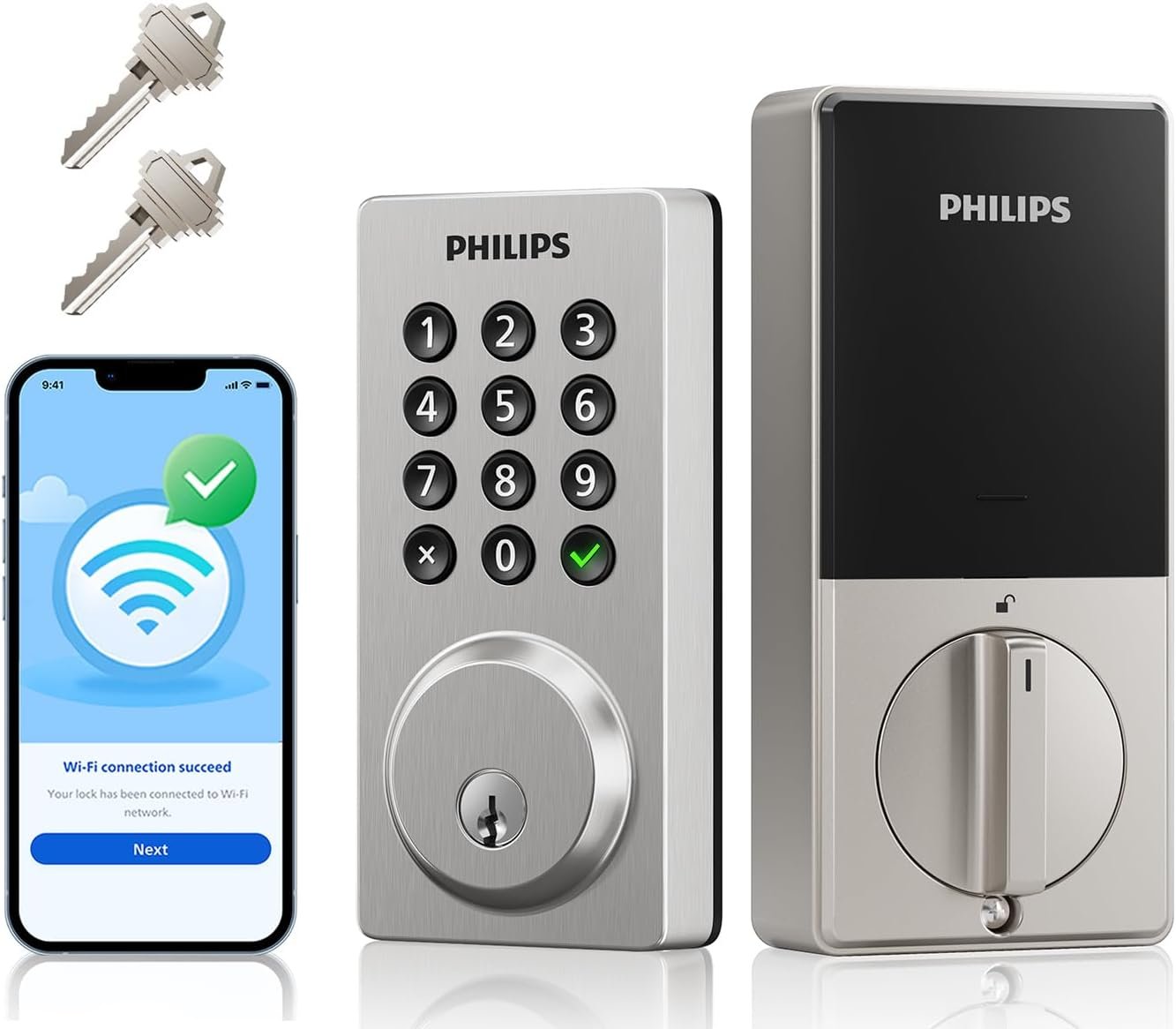 Philips WiFi Smart Keypad Deadbolt Lock, App Remote Control, No Hub Needed