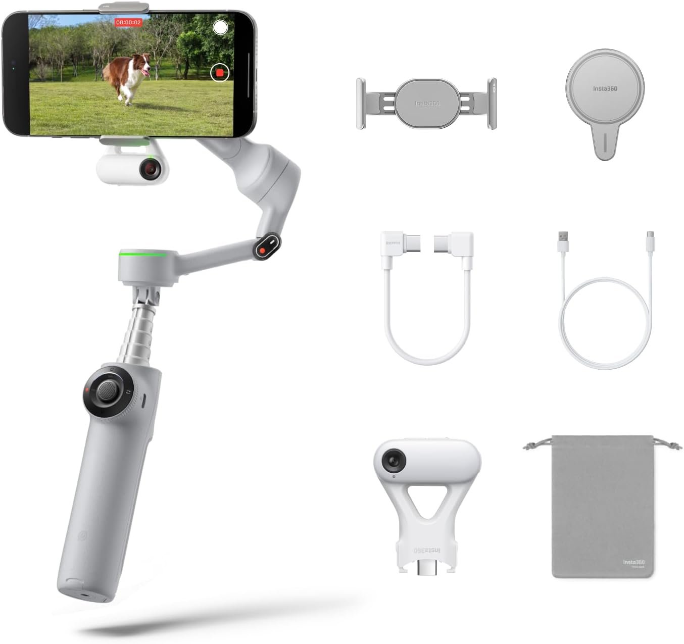 Insta360 Flow 2 Pro Gimbal Stabilizer for iPhone, Android, Phone Gimbal with AI Tracking, Fill Light, Built-in Selfie Stick & Tripod, Vlogging, Travel, Family, Sport – Ultimate AI Tracker Bundle Grey