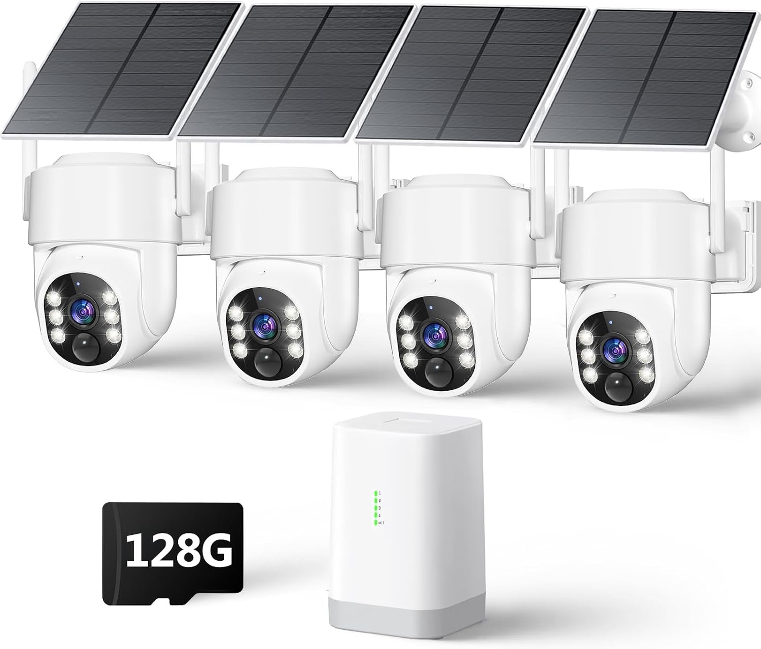 4MP Security Cameras Wireless Outdoor, No Subscription 128GB Local Storage, Solar Powered Cameras For Home Security, PTZ Auto Tracking, 4Cam-Kit, Color Night Vision Home Security Camera System,5G&2.4G