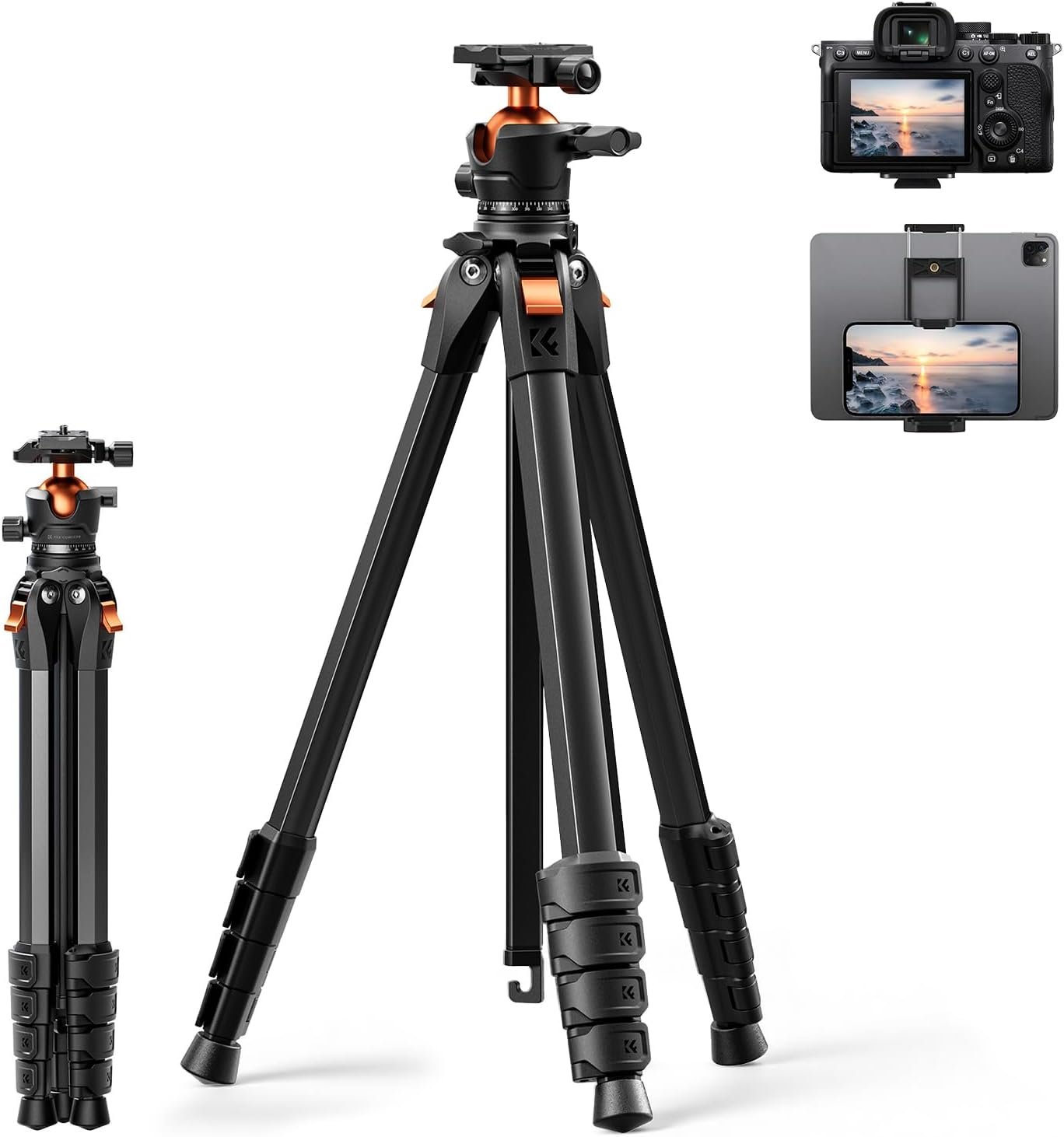 K&F CONCEPT 63″ Aluminum Travel Tripod for Camera/Phone