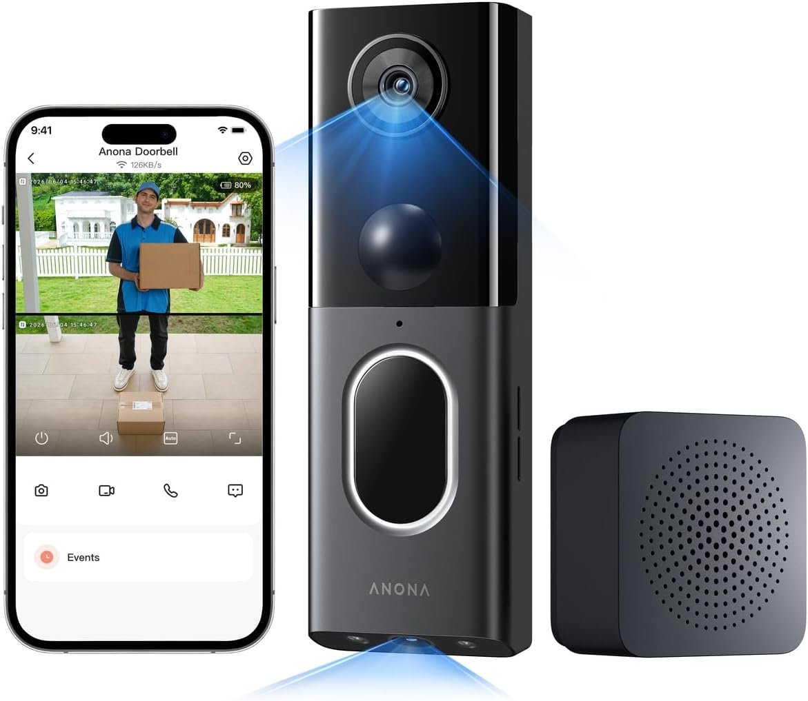 Anona 3K Dual Cam Video Doorbell Camera Wireless No Subscription with Chime
