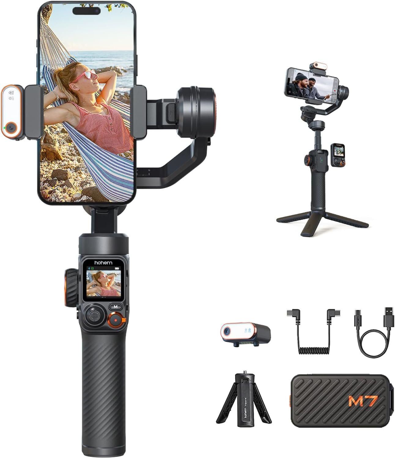Hohem iSteady M7 Gimbal Stabilizer for Smartphone, Magnetic AI Tracker Fill Light, Detachable Touchscreen Remote Controller, Built-in Extension Rod, 500g Payload Gimbal Stabilizer for iPhone Android