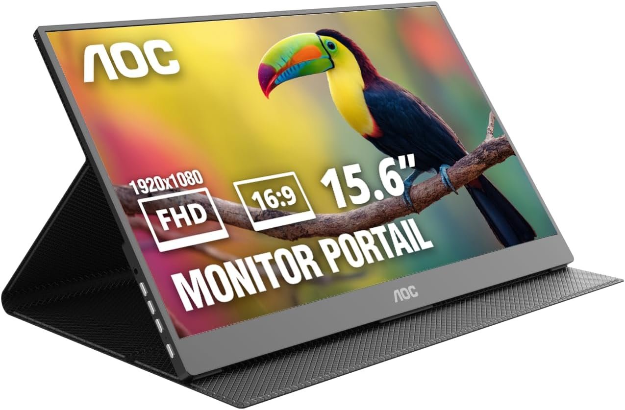 AOC 16″ Portable Monitor FHD 60Hz USB-C IPS Ultra Slim Smart Cover 16T20