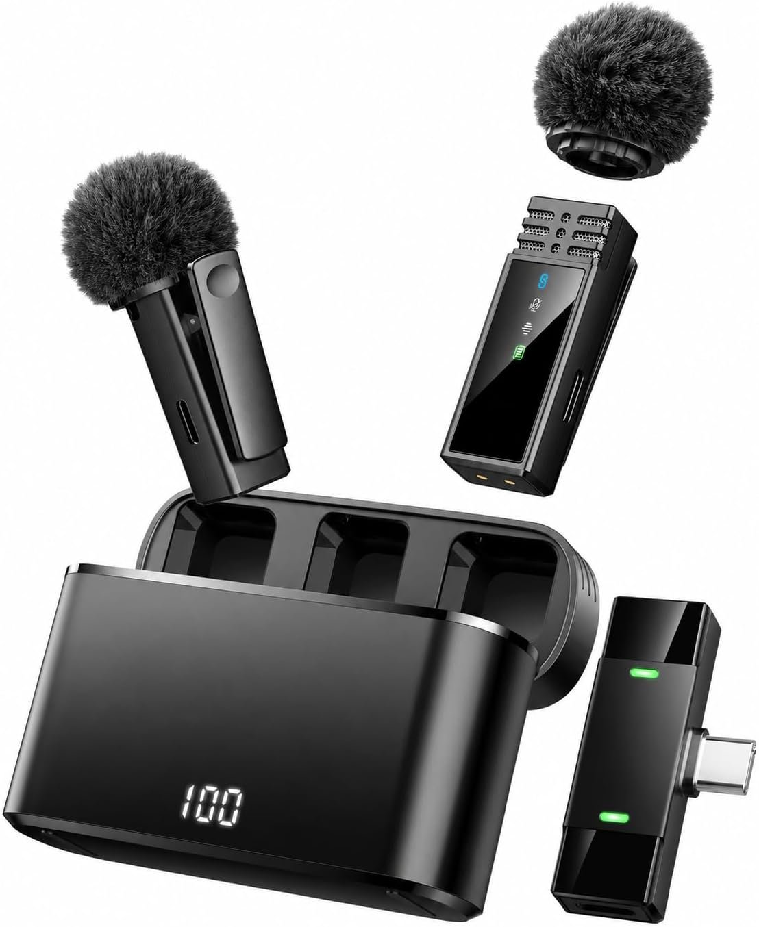 Wireless Lavalier Microphone for iPhone/Samsung/Android, 2 Mics, USB-C Port