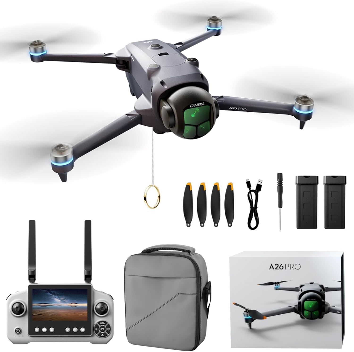 GPS Drone with 4K UHD Camera for Adults, Airdrop Drones, Obstacle Avoidance, One-Key Payload Drop Delivery Function, 4.5 Inch Screen Remote Controller, Foldable FPV Quadcopter with Auto Return, Long Flight Time, Ideal for Outdoor Shooting Camping Fishing Drones Gift Delivery (Dark Grey)