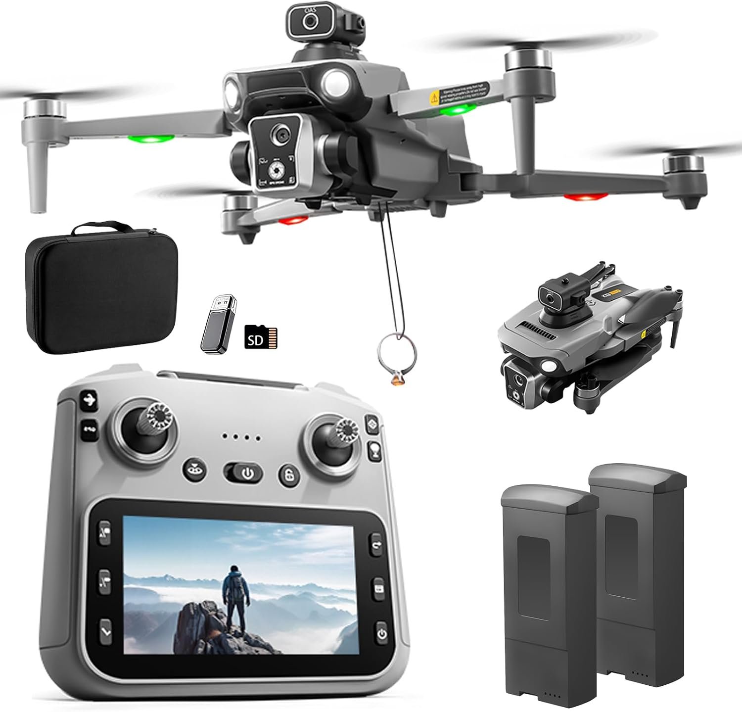 K19 GPS Drone 4.5-inch Screen Controller with SD card, 2 batteries.