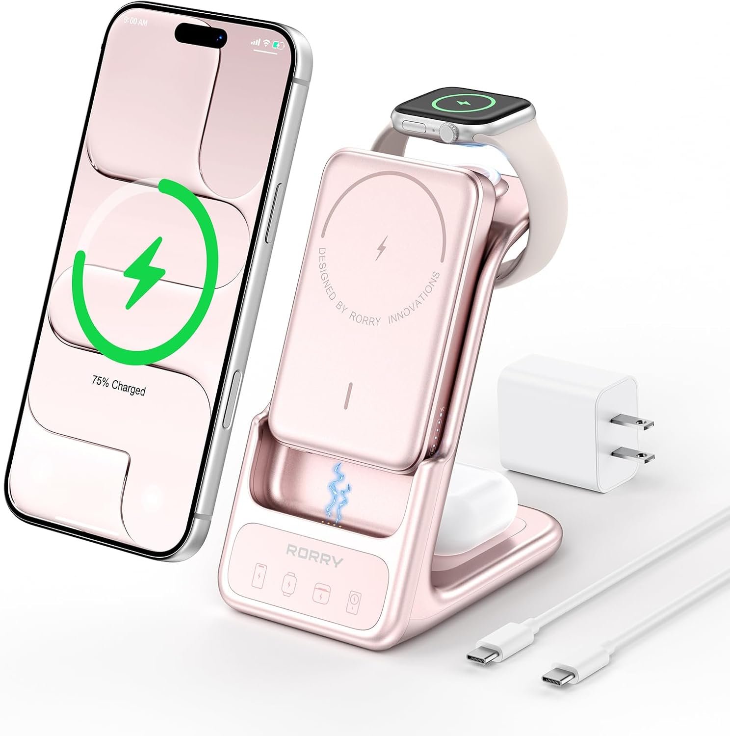 RORRY AuraDock Charging Station for Apple,5000mAh Detachable Power Bank