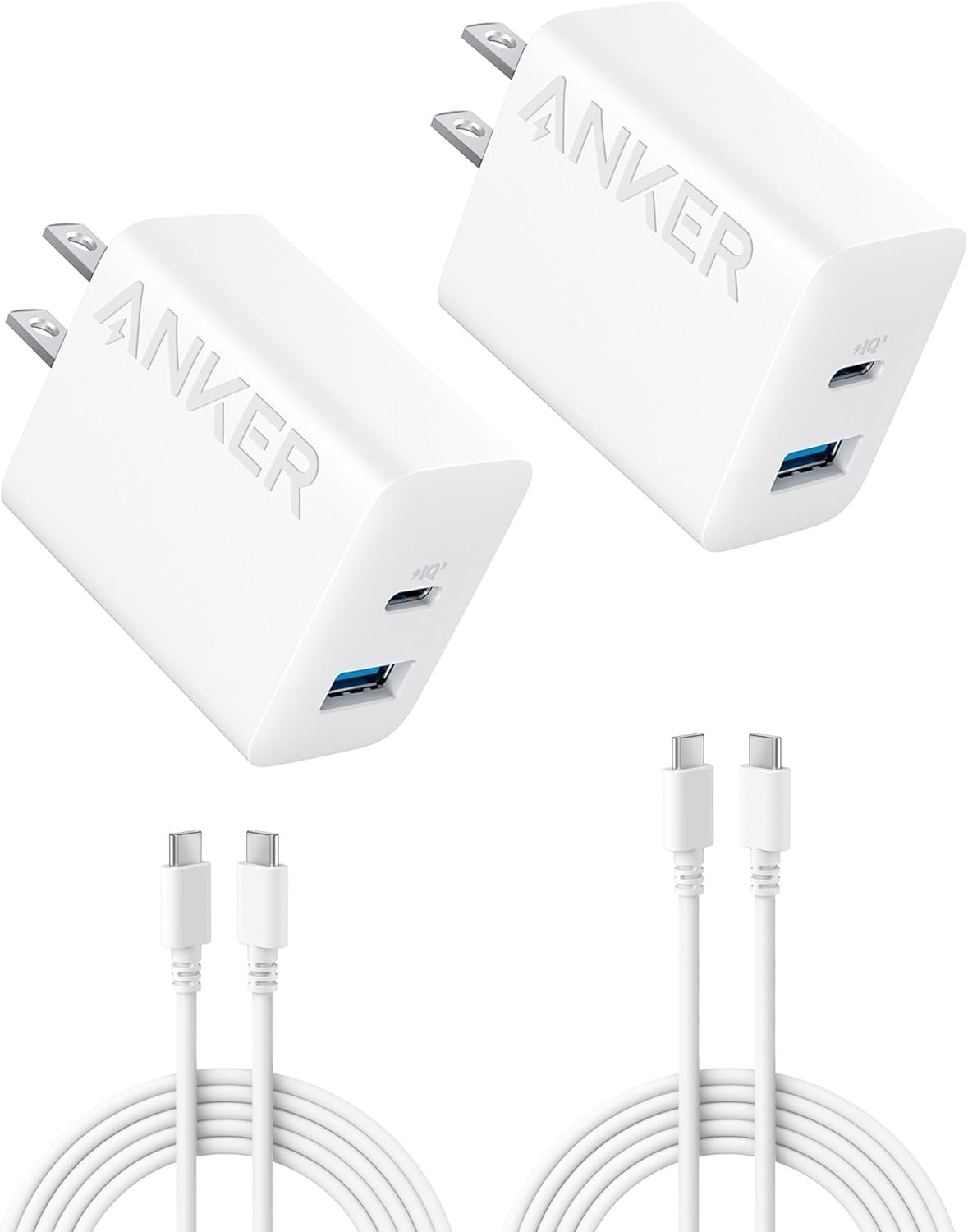 Anker iPhone Charger, 2-Pack 20W Fast USB C Charger Block, Type C Charger Fast Charging for iPhone 17/17 Pro Max/16 Series/iPad Pro and More (White, 2 Pack & 2 Cable)