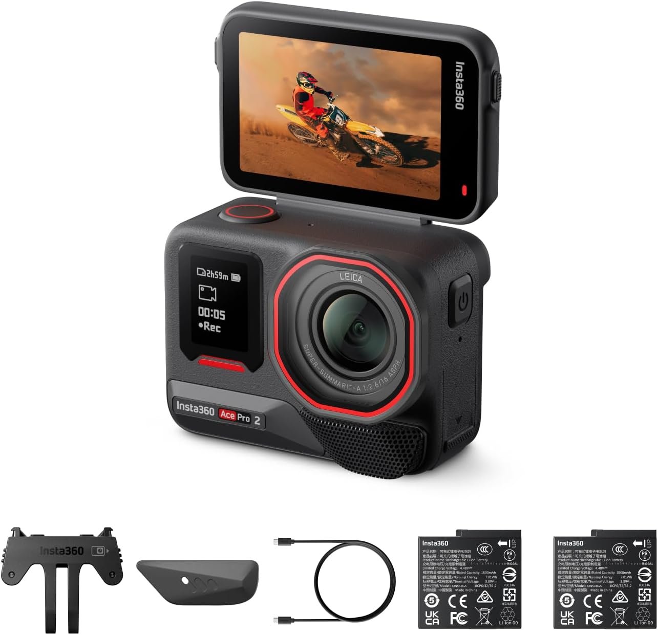 Insta360 Ace Pro 2 Dual Battery Bundle – 8K Waterproof Action Camera Co-Engineered with Leica, 1/1.3″ Sensor, Dual AI Chip, Leading Low Light, Superior Audio