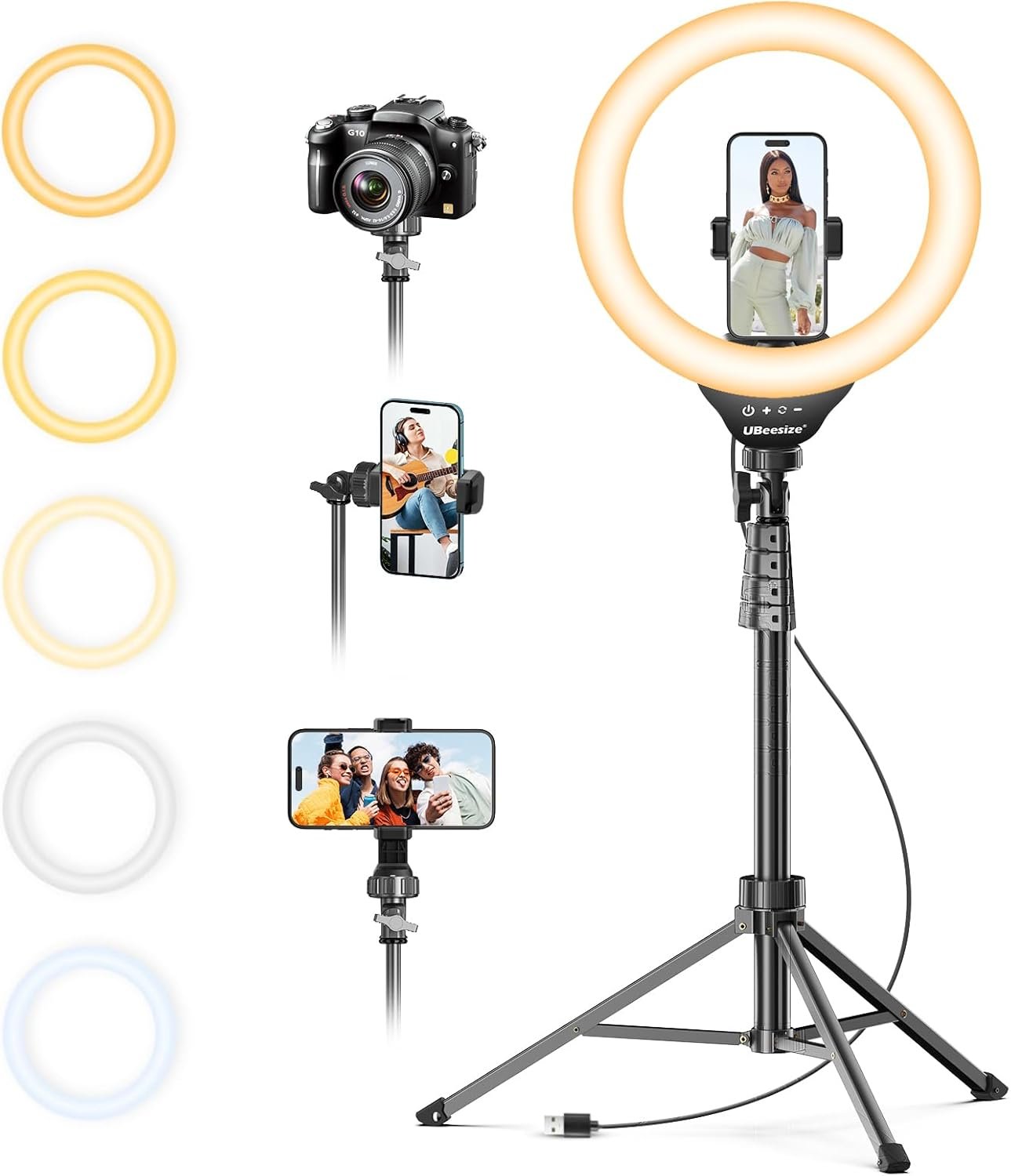 UBeesize 12″ LED Ring Light with 62″ Tripod Stand, Phone Holder & Remote