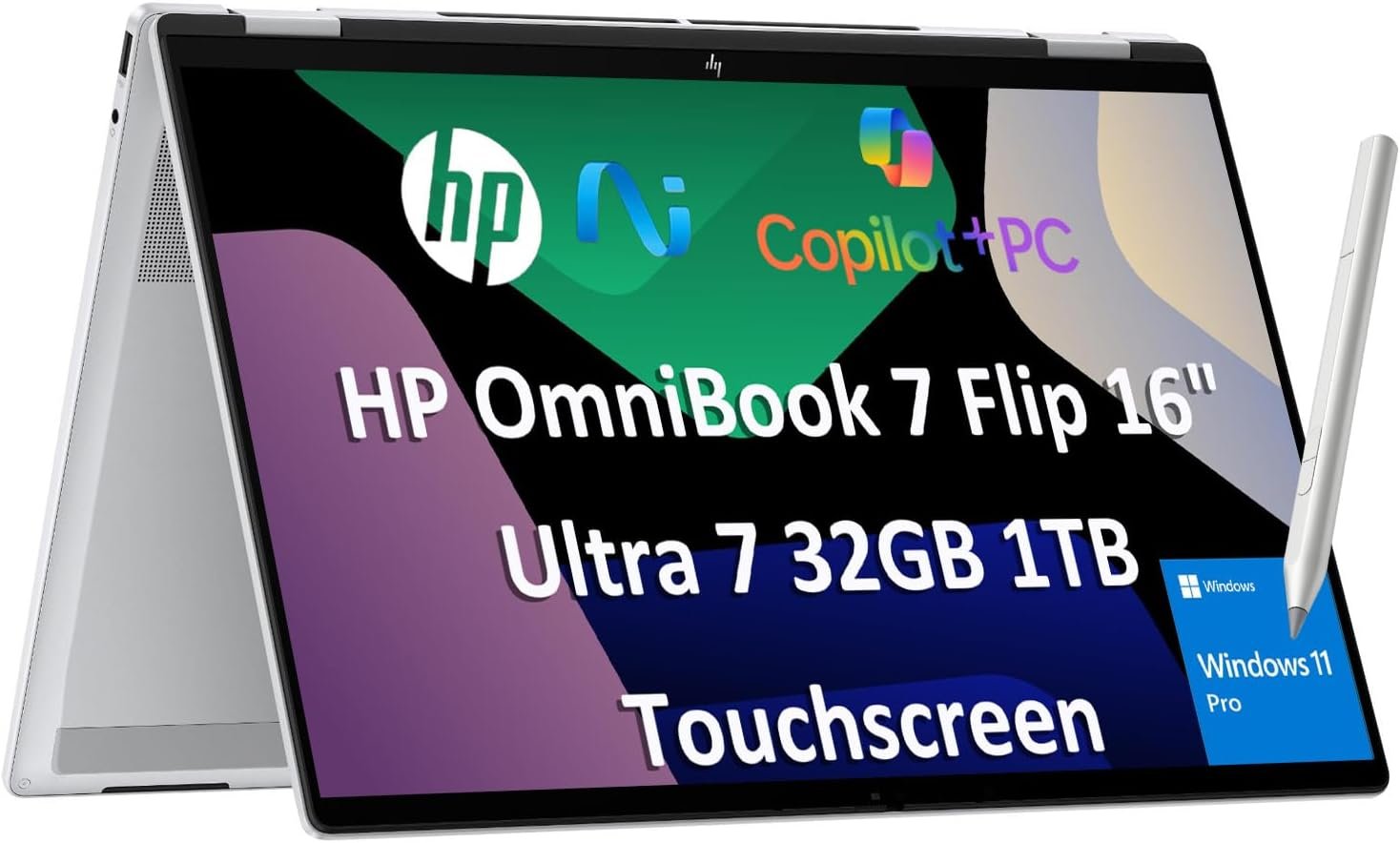 HP OmniBook 7 Flip 16″ 2-in-1 Laptop, Intel Ultra 7 258V, 32GB DDR5 1TB SSD