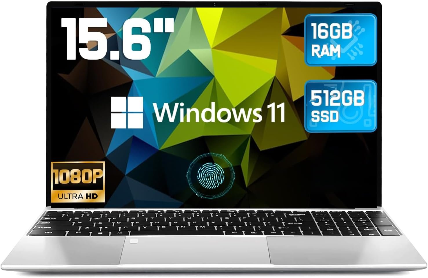 2026 Latest 15.6” Laptop16GB RAM 512GB SSD, Intel Quad-Core Processor(2.9 GHz), Windows 11 Pro, 1080p Full HD Display, Backlit Keyboard, Fingerprint, Webcam, USB3.2, Mini-HDMI, WiFi5, for Home, Work