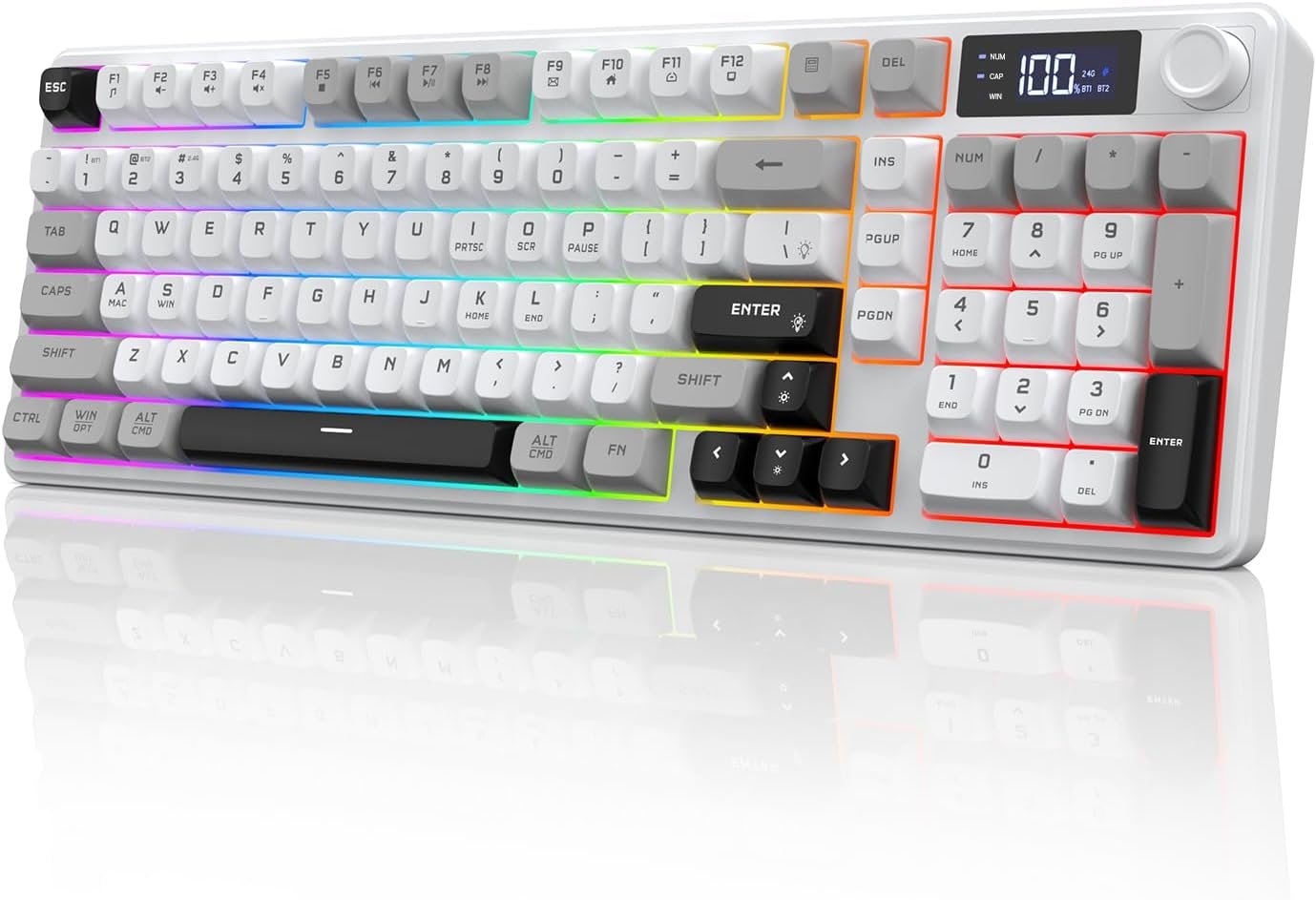 Wireless Gaming Keyboard with Smart Display & Knob Control, Tri-Mode BT5.0/2.4GHz/Wired RGB Backlit Computer Keyboards with Number Pad, 26-Key Rollover, Compatible for Windows, Mac