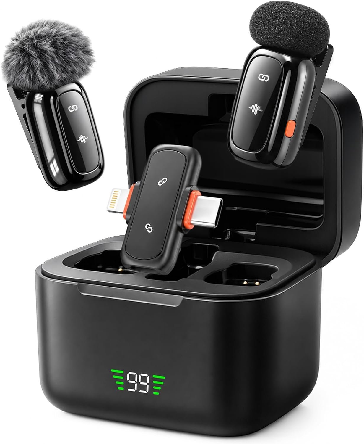 Wireless Microphone for iPhone Android, Dual Lavalier Mini Clip On Mic