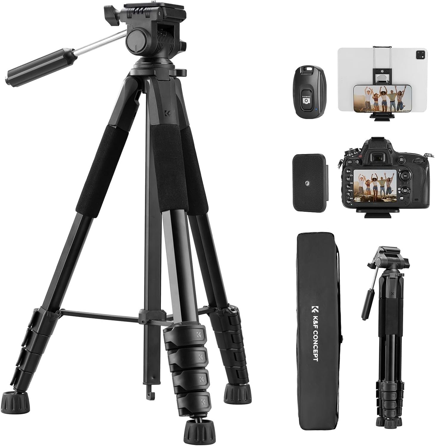 K&F CONCEPT 75″ Aluminum Camera Tripod, Lightweight and Compact for Travel