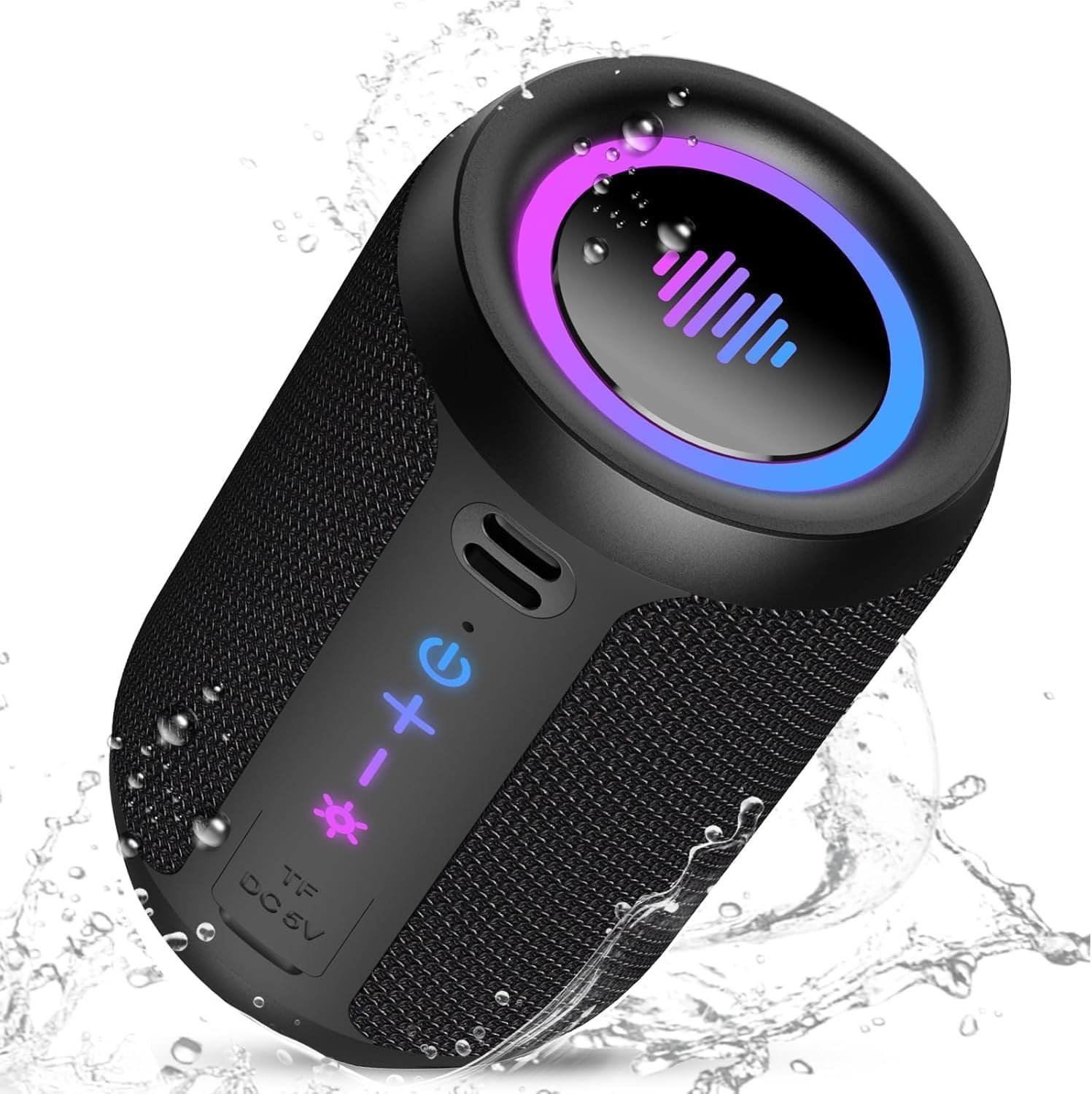 Portable Bluetooth Speaker with Lights, Bluetooth 5.4 Speaker, All Day Playtime, Powerful Crystal Clear Sound,15W Loud Stereo Sound, IPX7 Waterproof,TWS pairing for Home/Party/Travel/Outdoor,Black