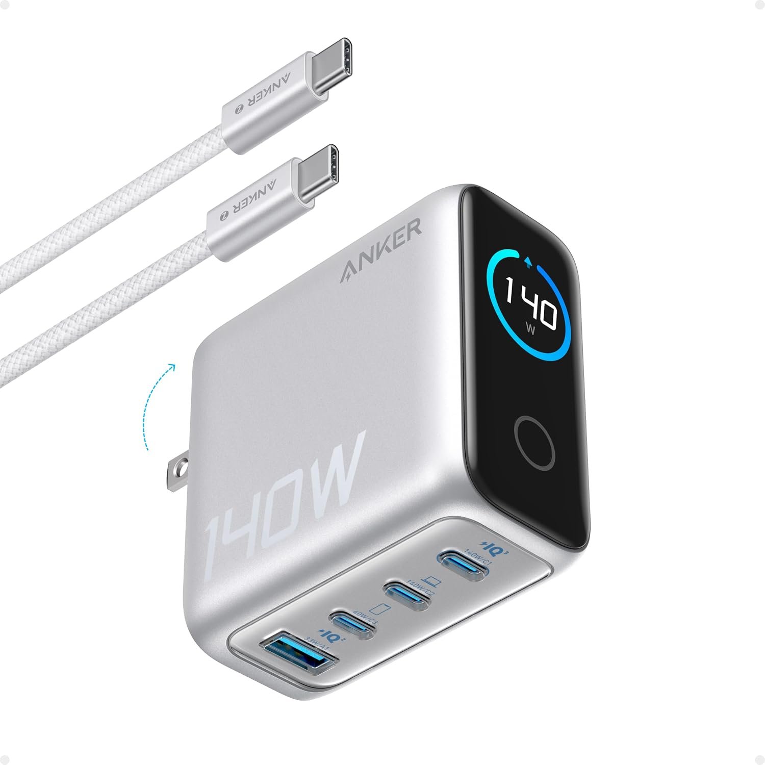 Anker 140W Max 4-Port GaN Charging Blocks,Smart Display for MacBook Charger