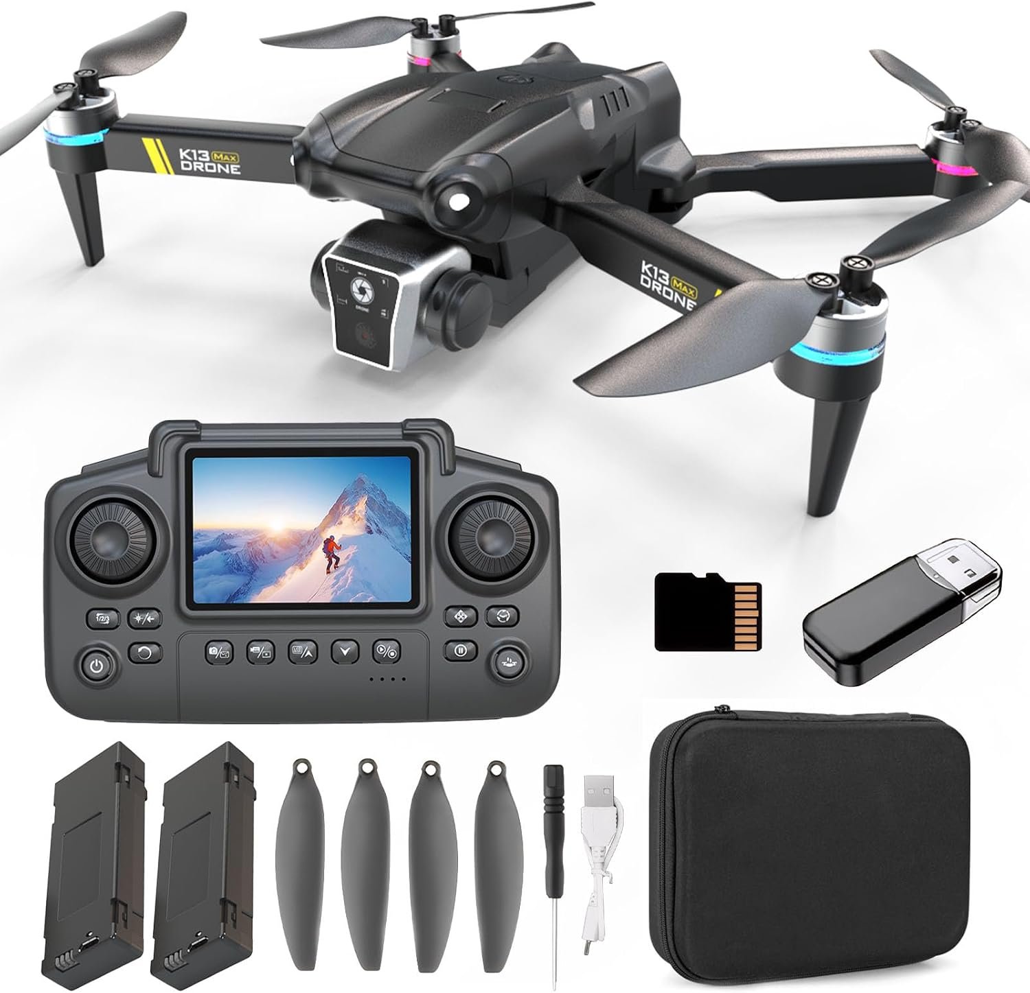 Brushless Drone With Camera for Beginner,Screen on Controller,2 Batteries
